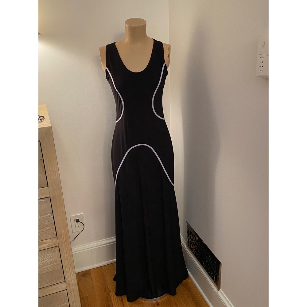 Abi Ferrin Black Contrast Piping Maxi Dress Sleeveless Size Small
